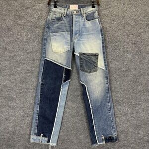 Revice Denim Jeans Womens 24 Light Wash High Rise Straight Patchwork Cropped